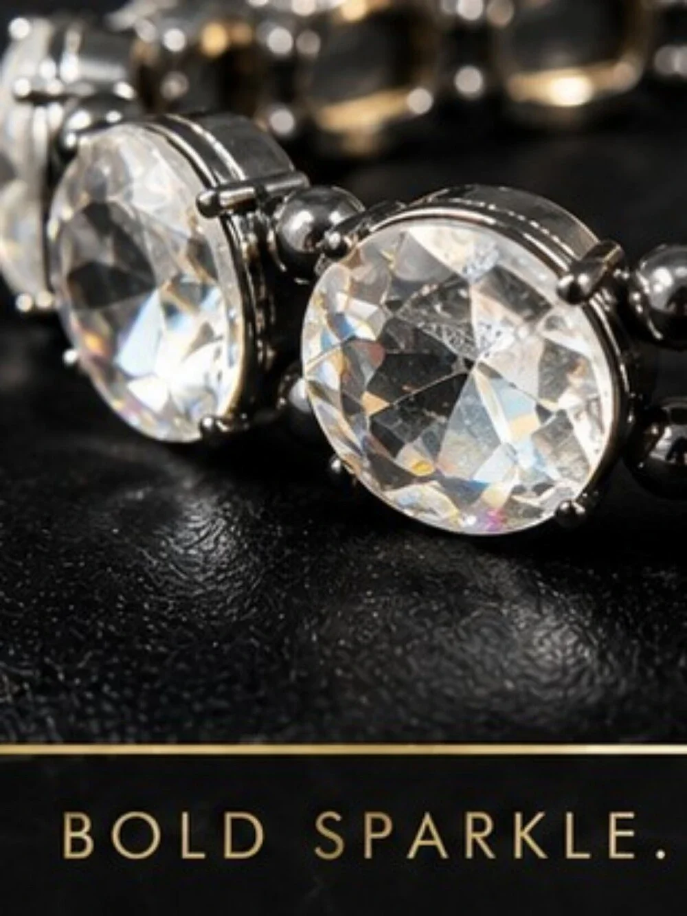 Statement Clear Glass Rhinestone Stretch Bracelet Gunmetal Sparkle